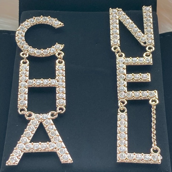 CHANEL Jewelry - CHANEL Crystal CHA-NEL Logo Earrings